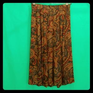 Block Island Petite vintage tan/blue pleated skirt EUC